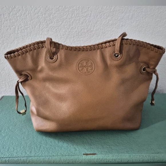 Tory Burch Handbags - Tory Burch Royal Tan Pebbled Leather Marion East-West Tote Bag